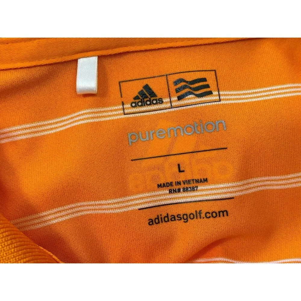 Adidas Puremotion Golf Polo Shirt Mens Size L Striped Orange White Athletic